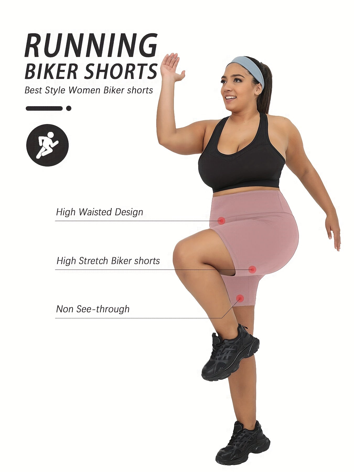 Plus Size Women's High Waisted Biker Shorts Stretchy Workout Yoga Athletic Shorts