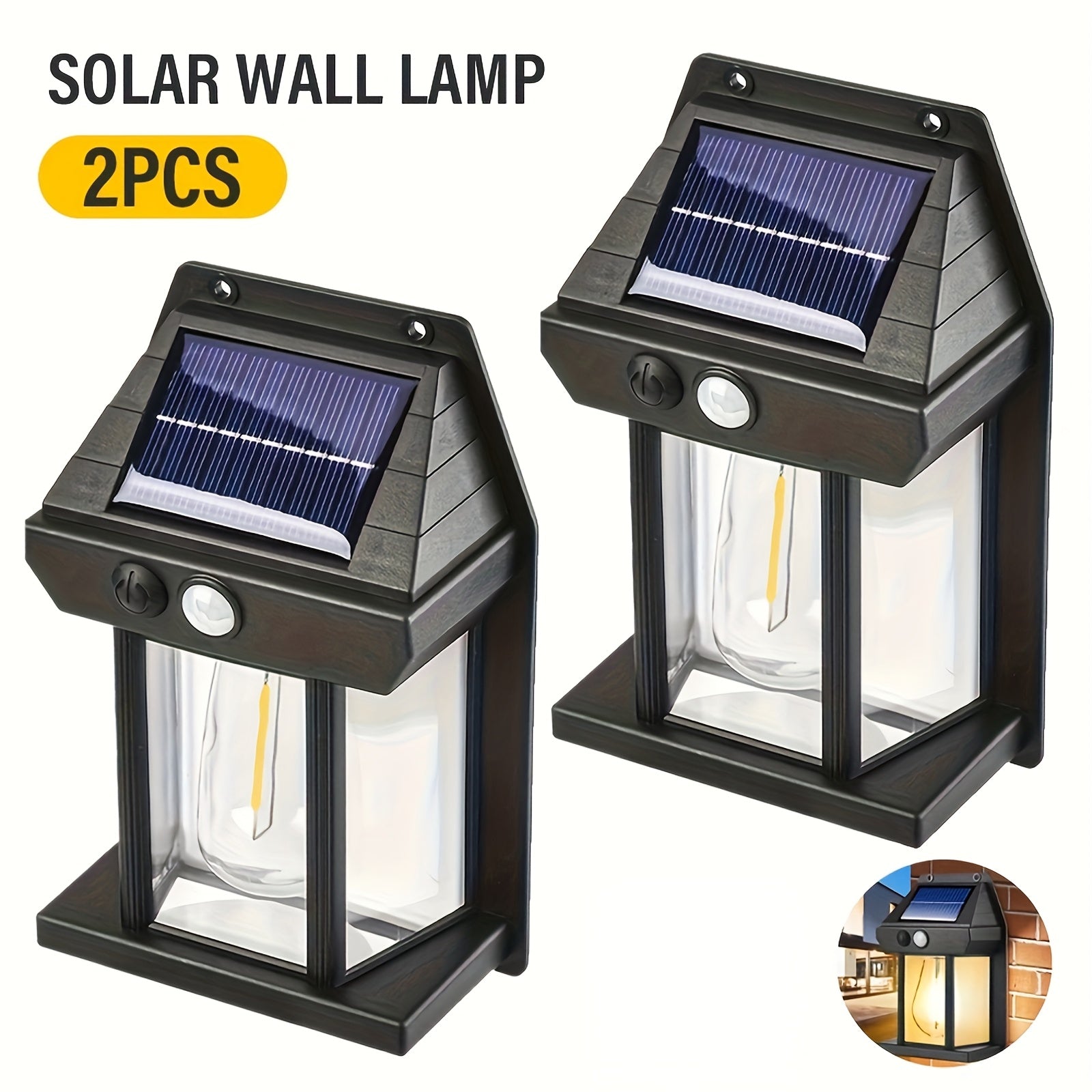 Set of 2 Solar Motion Sensor Outdoor Wall Lights IP44 Dimmable for Patio Porch Deck