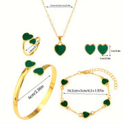 Women Sparkling Heart Jewelry Set 5 Pieces Necklace Bracelet Ring Earrings Gift