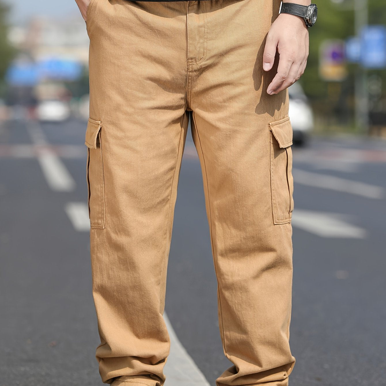 Мужские брюки-карго большого размера, 100% хлопок, однотонные, повседневные, классический крой