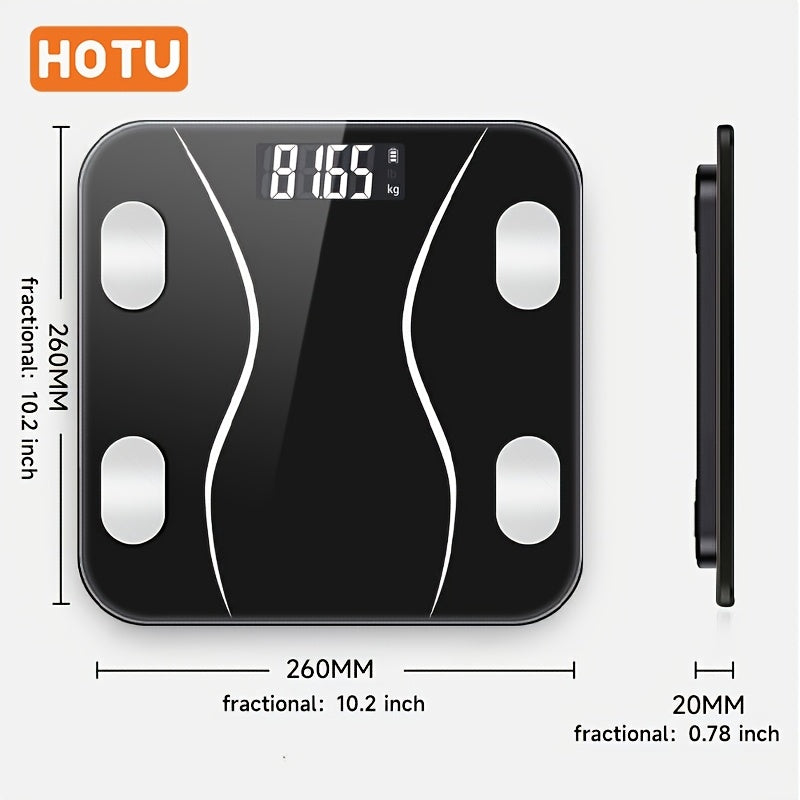 HOTU Digital Electronic Weighing Scale with LED Display, High Precision, Battery-Powered, Wireless, Max Capacity 180kg, Black & White Design - HOTU tomonidan aniq tana vazni o‘lchash uchun asbob.