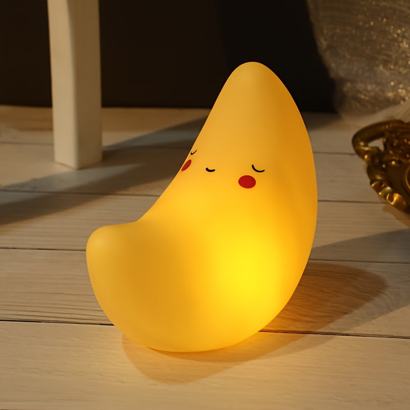 Crescent Moon and Star Night Light with Smiling Face Battery-Operated Desk Lamp for Bedroom and Gifts