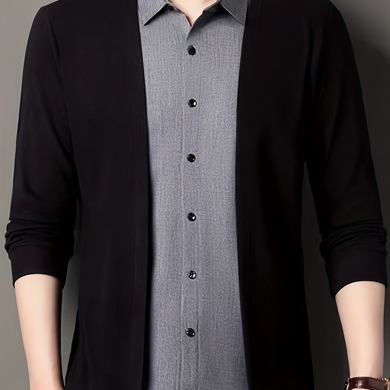 Men's Color-Blocked Casual Shirt Long Sleeve Collared Polyester