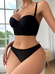 Black Lingerie Set with Underwire Push-Up Bra and High-Waisted Panties Nylon Elastane