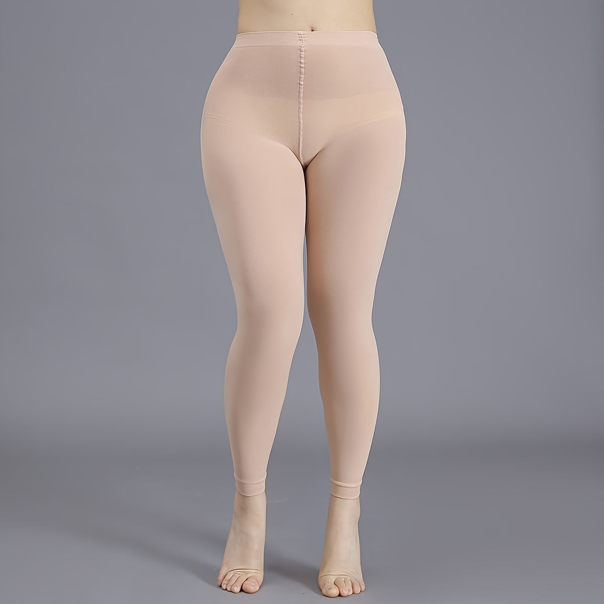 Women's Black High-Waist Opaque Tights Plus Size Footless Pantyhose Nylon Spandex