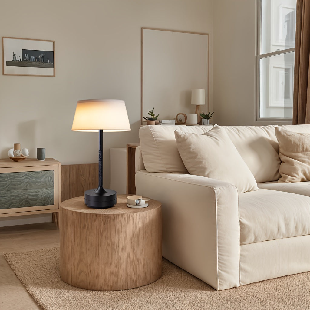 Rechargeable Metal Table Lamp with Touch Control, 3 Color Temperatures, Stepless Dimming, Removable Shade