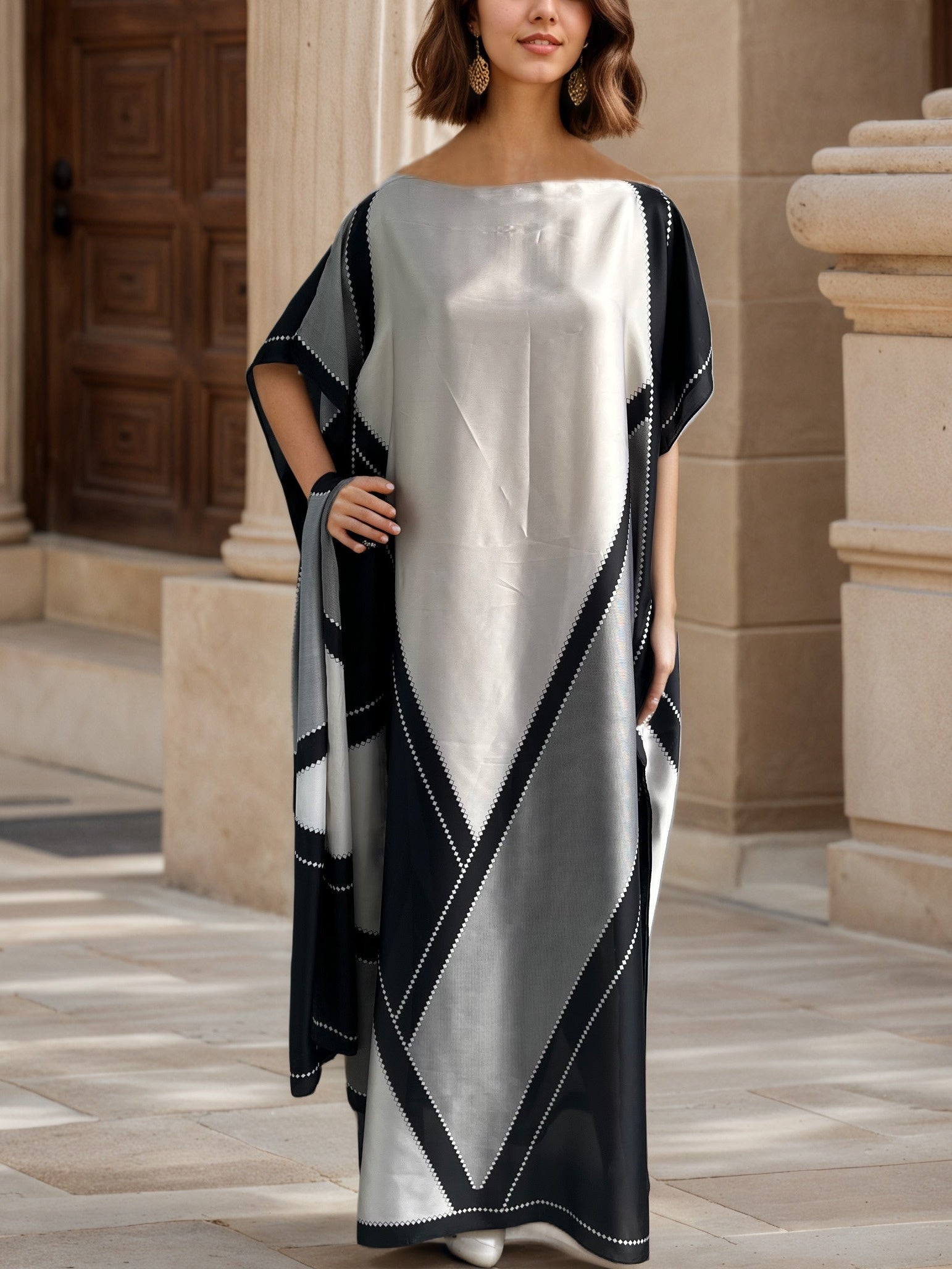 Plus Size Women's Maxi Dress Elegant Middle Eastern Turkish Gown Black Beige Formal Casual