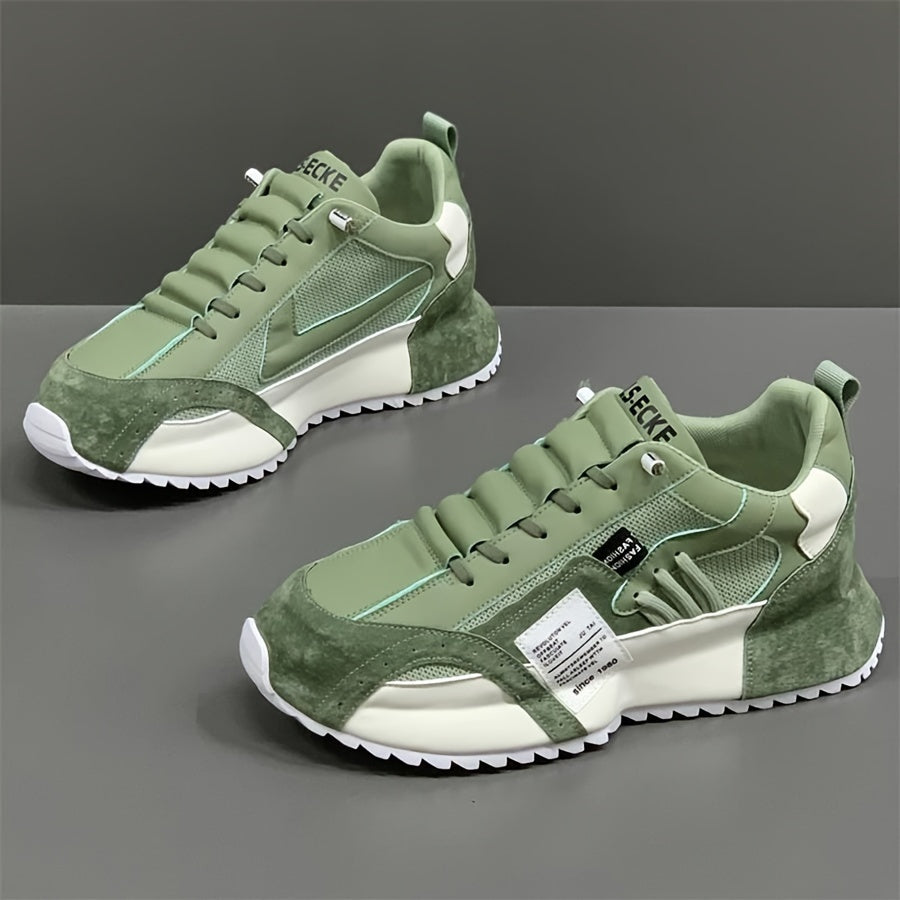 Men's Vintage Style Mesh Sneakers with Thick Sole and Lace-Up Closure