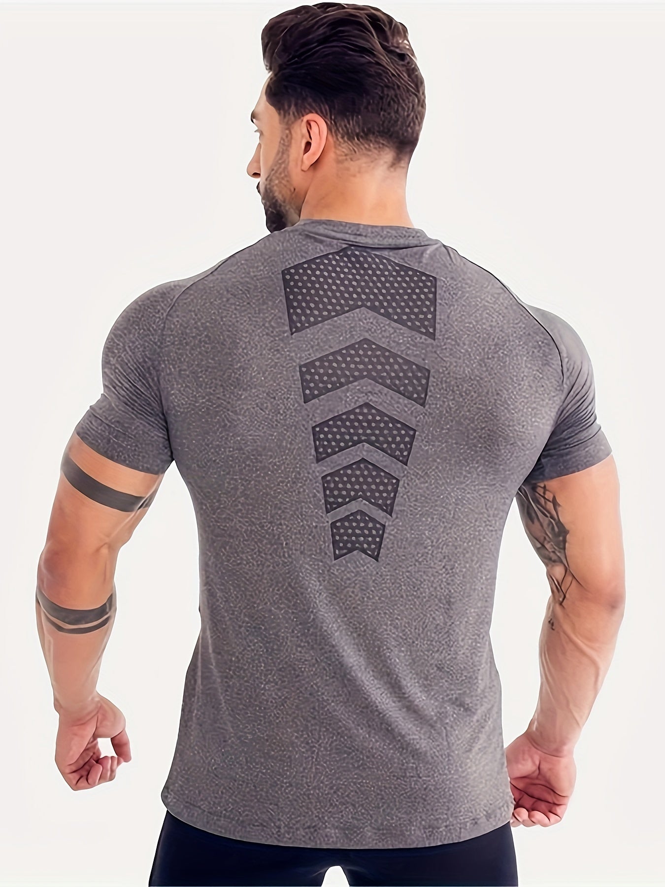 Men's Athletic Compression T-Shirt with Arrow Print Breathable Polyester Short Sleeve Gym Fitness