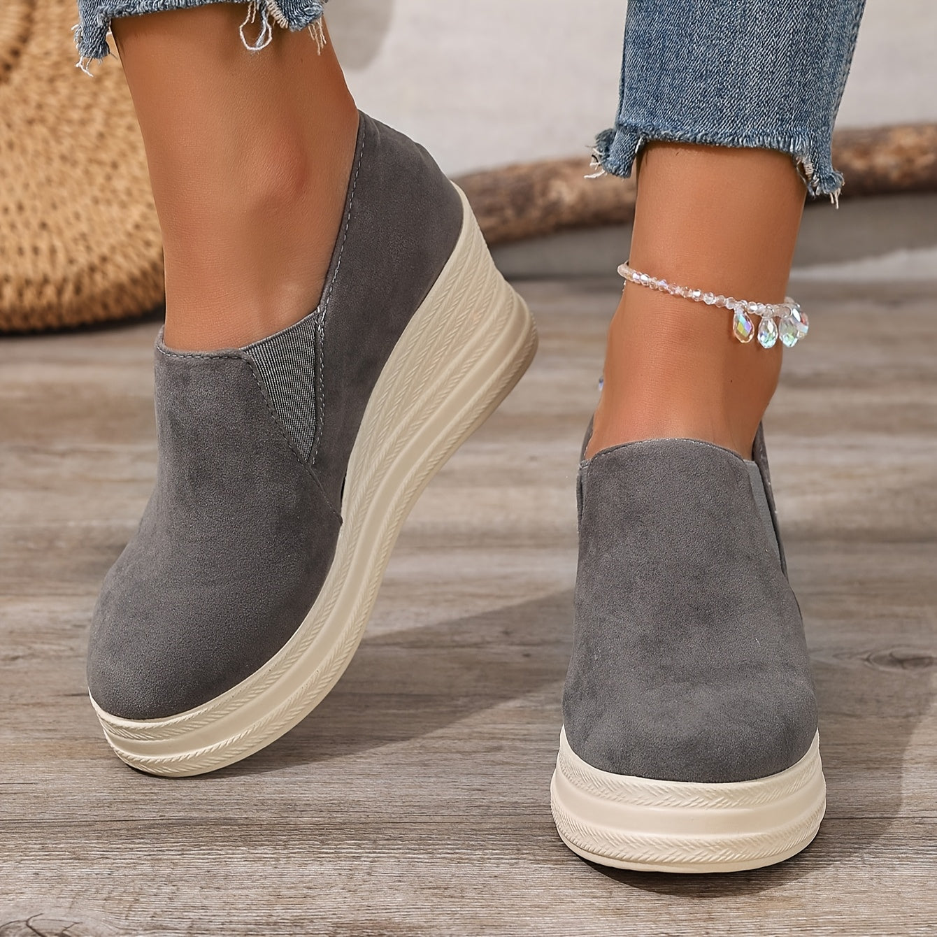 Women's Wedge Platform Flats Faux Straw Rope Sole Fashion Shoes