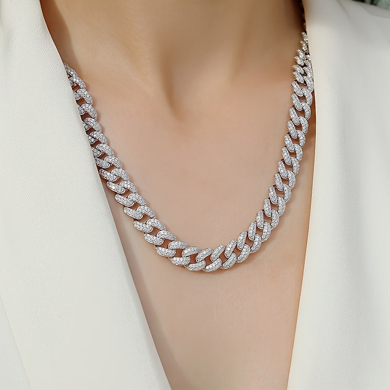 Sterling Silver Cuban Chain Necklace with Moissanite for Men and Women