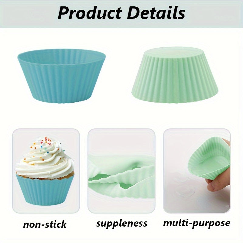 Set of 12 Silicone Muffin Cups Teal Green Pink 7.01cm Reusable Baking Liners