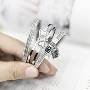 Set of 3 Gold-Plated Stainless Steel Bracelets for Women with Heart Pendant