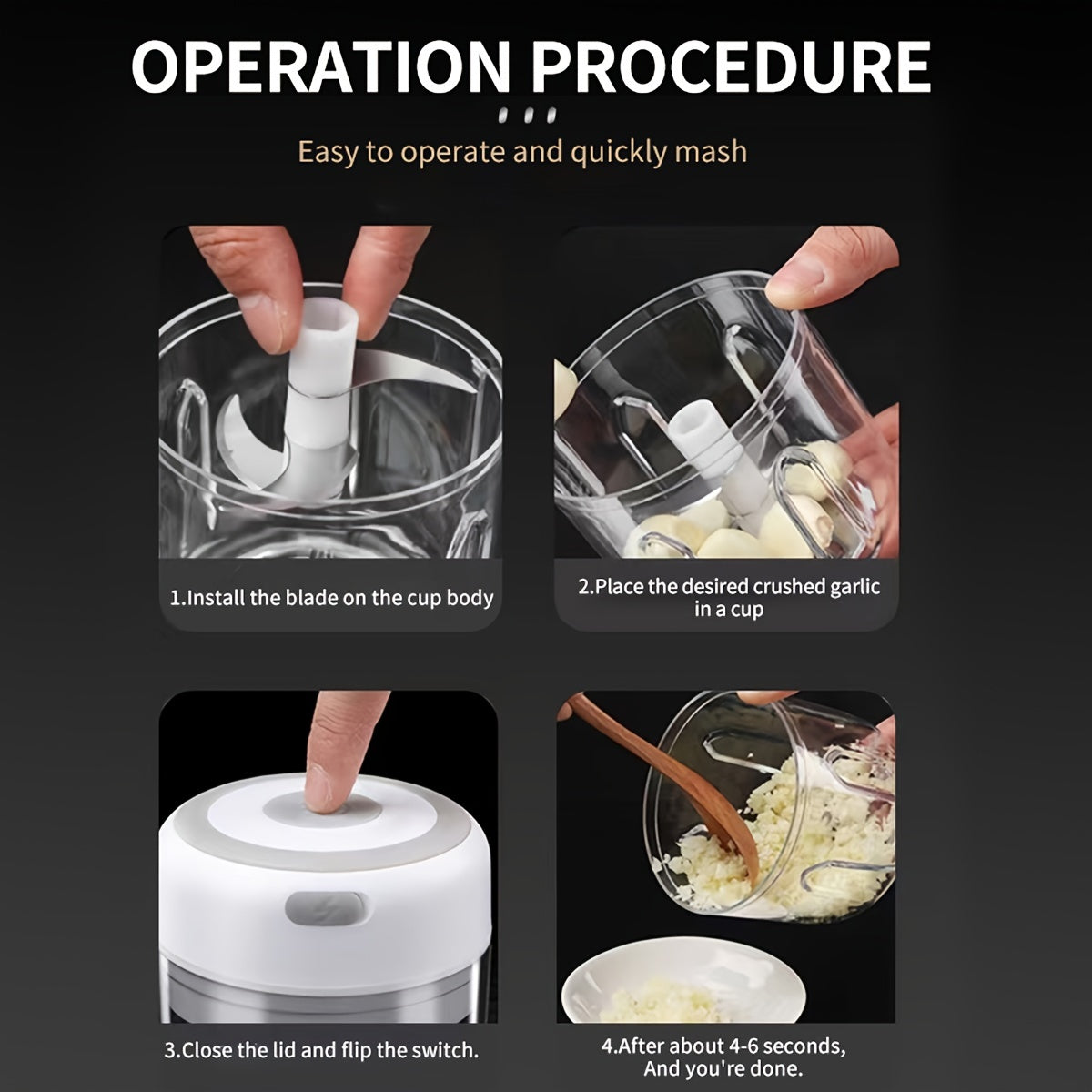 Electric Mini Garlic Chopper 250ml Portable Food Processor for Vegetables and Spices