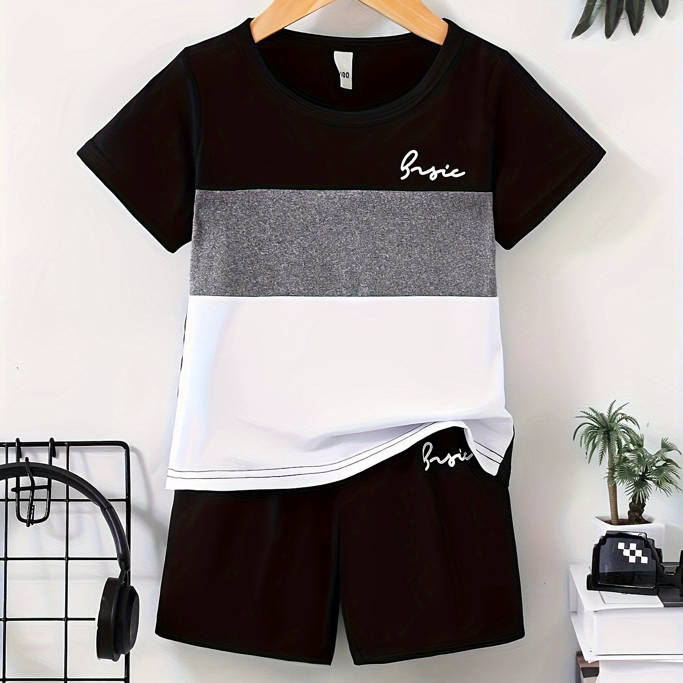 Kids Boys Summer Letter Print T-Shirt and Shorts Set Polyester Casual Age Over 3