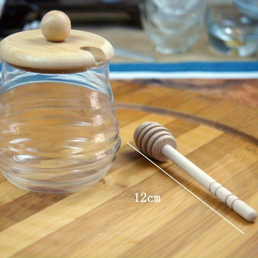Glass Honey Jar with Bamboo Lid and Dipper for Kitchen Storage and Baking