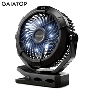 Rechargeable Portable Camping Fan with LED Lights, 360° Rotation, Clip-On