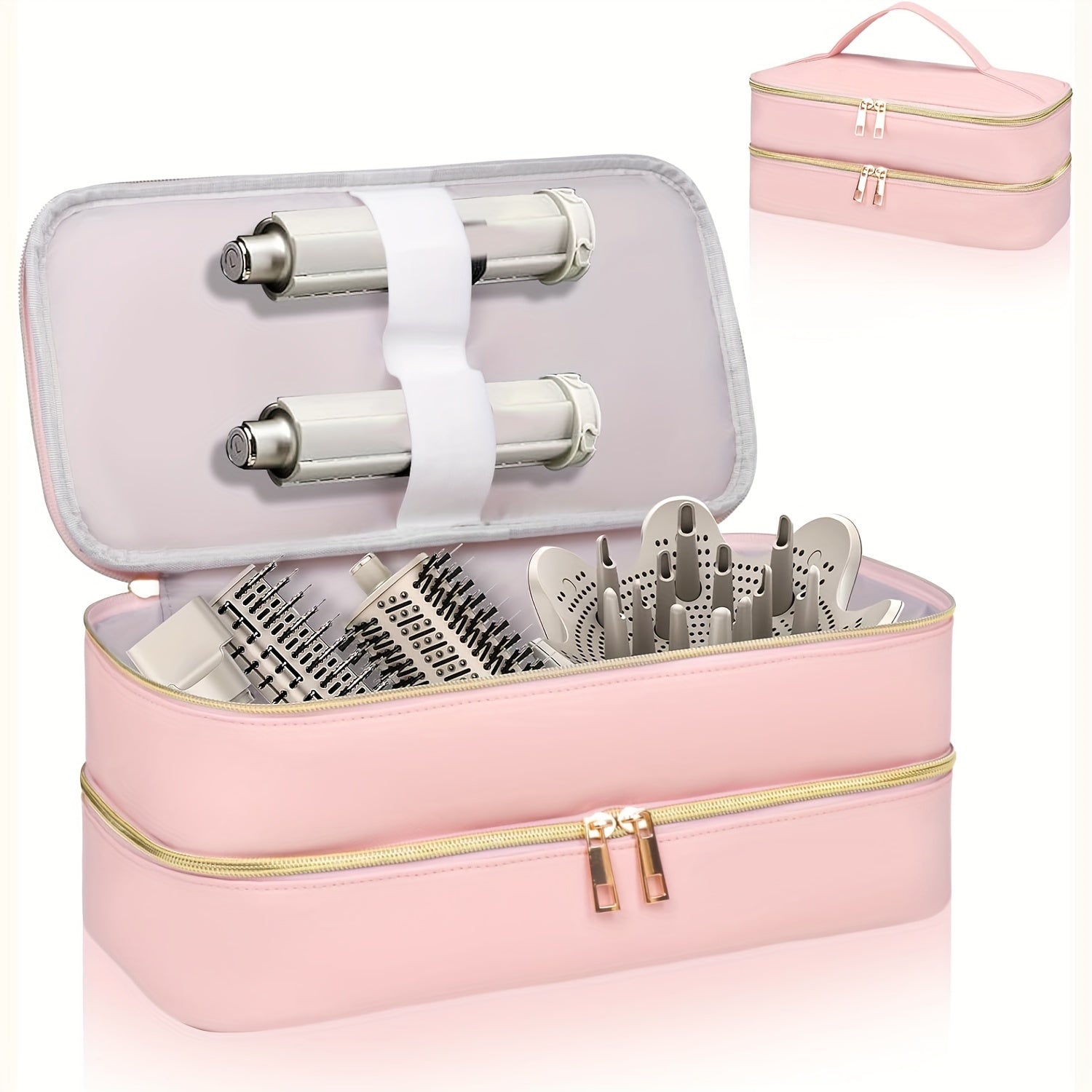 Estuche de secador de pelo de viaje unisex con bolsa organizadora a prueba de agua, resistente a arañazos y de doble capa en blanco, negro y azul