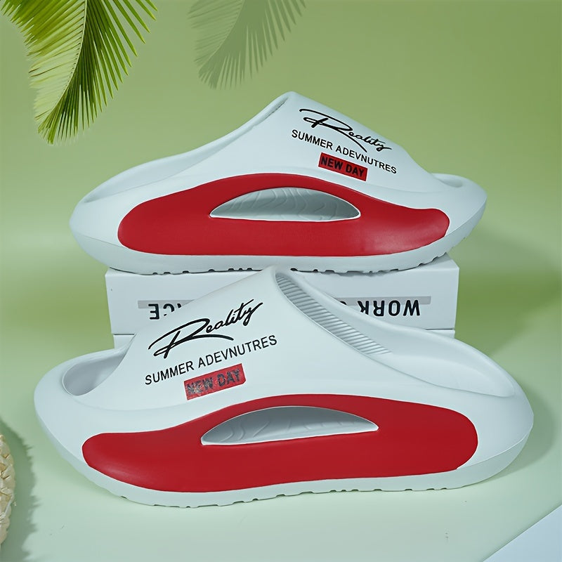 Men's Lightweight EVA Slides Non-Slip Casual Indoor Outdoor Two-Tone Letter Print All-Season Footwear