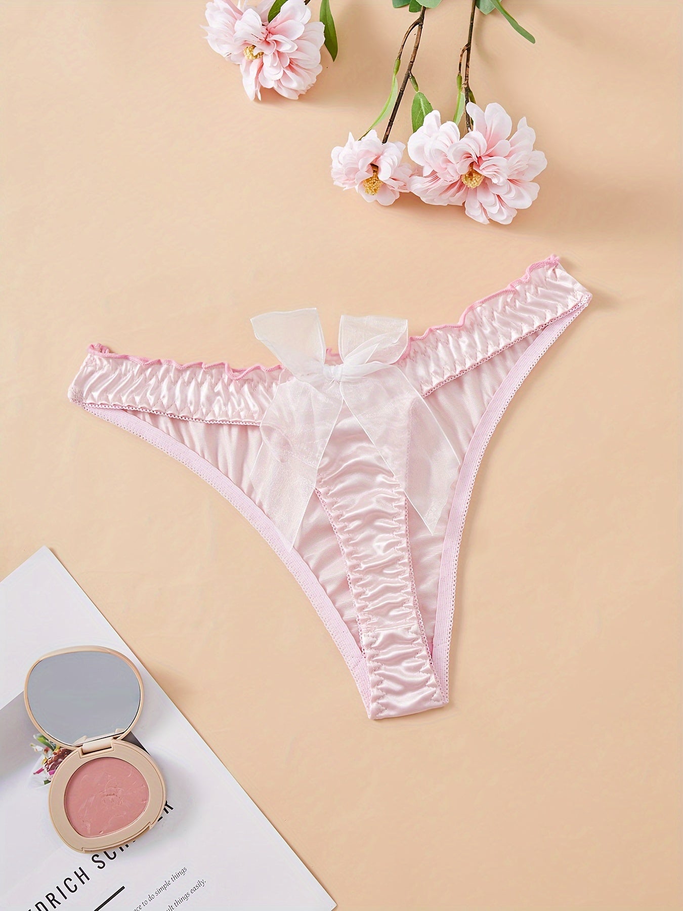 Women's Sheer Mesh Triangle Lingerie with Bow Detail