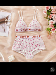 Women's Spaghetti Strap Heart Letter Lingerie Set Sexy Intimates