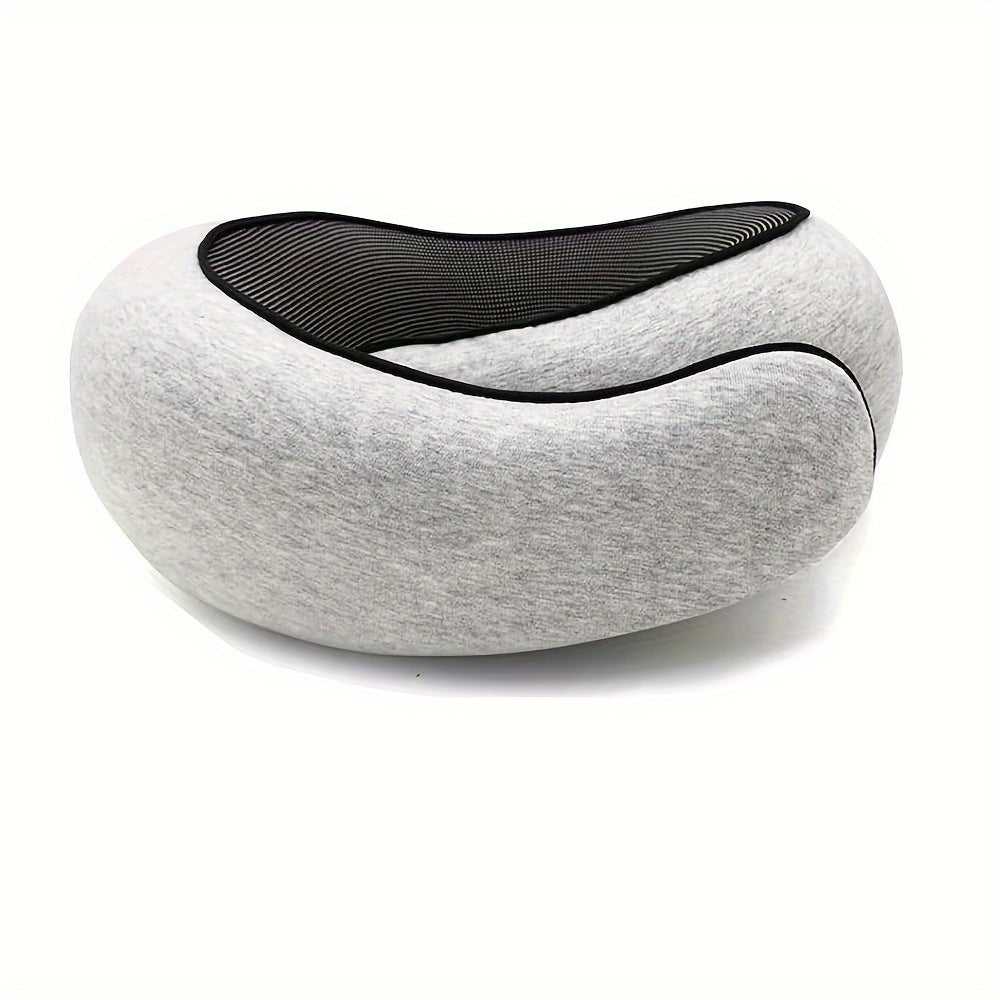 Almohada de viaje de espuma viscoelástica en forma de U gris con funda de malla transpirable para soporte del cuello