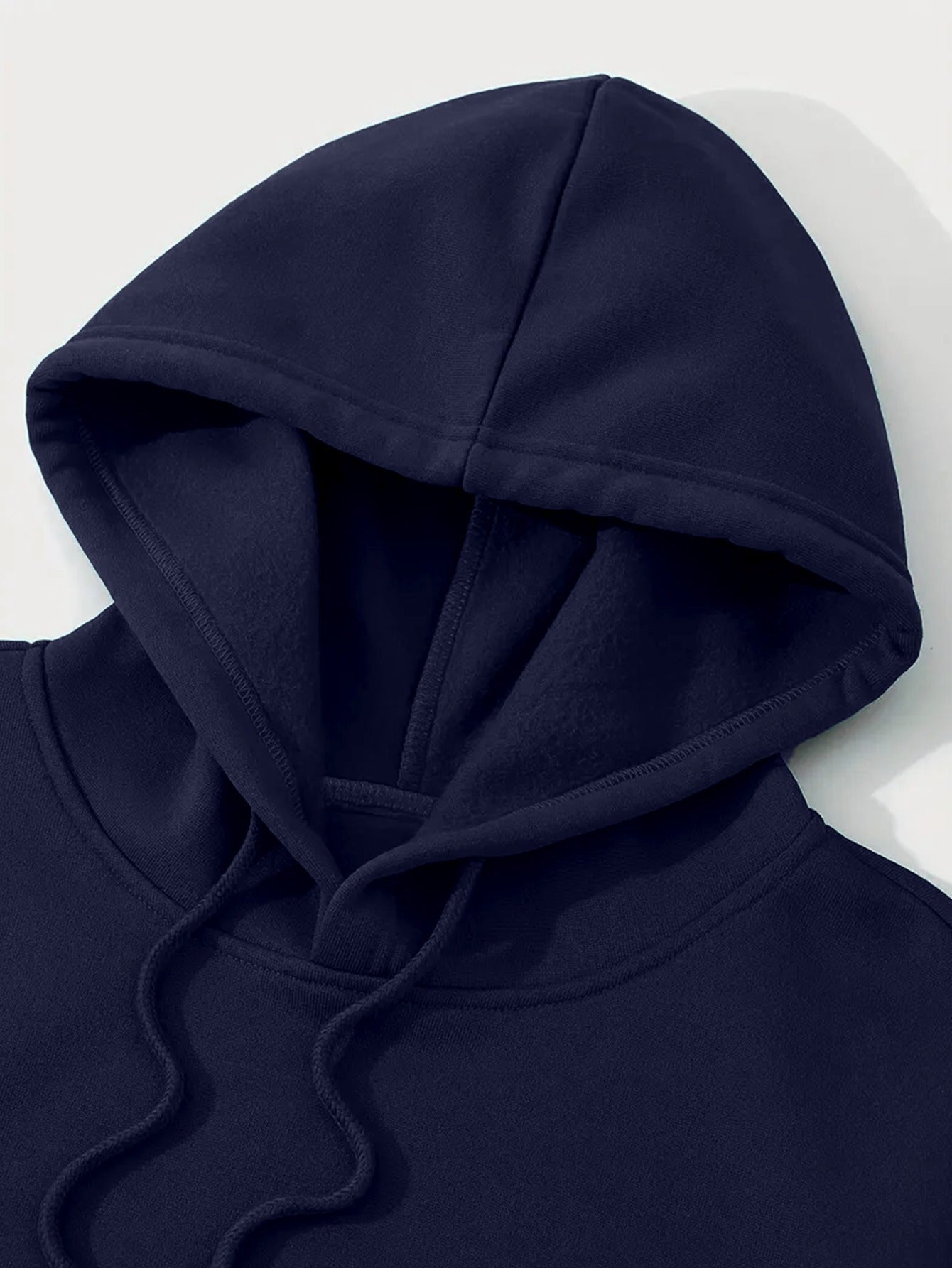 Men's Navy Blue Geometric Pattern Hoodie with Drawstring Hood and Kangaroo Pocket