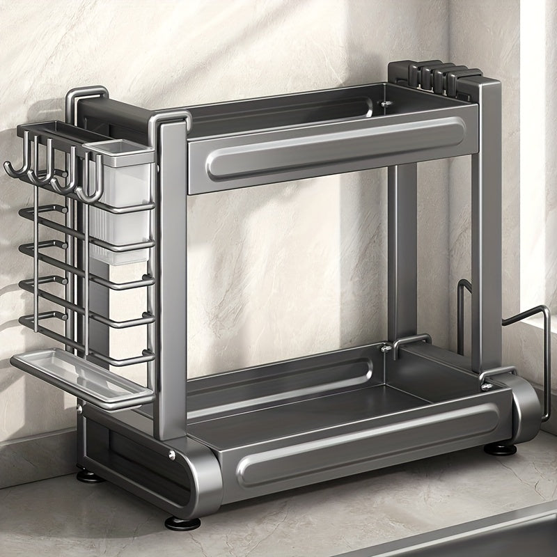 Metal Spice Rack Organizer 3-Tier Gray Countertop Storage for Kitchen Gadgets