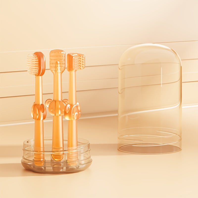 Baby Oral Care Set 3-Piece Silicone Toothbrush Collection for Infants and Toddlers Soft Deciduous Tongue U-Shaped Bear Design