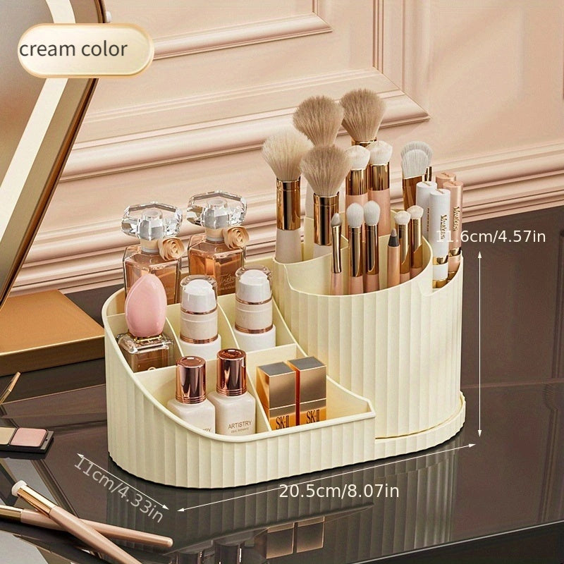 360° Rotating Makeup Organizer Plastic Compact Storage for Brushes Lipsticks Skincare Stationery White Pink Cream
