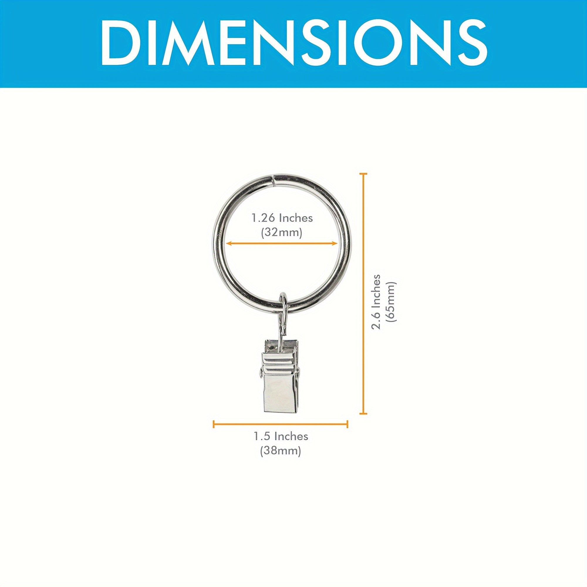 Set of 12 Stainless Steel Curtain Rings with Clips, Rust-Resistant, Modern Drapery Hardware