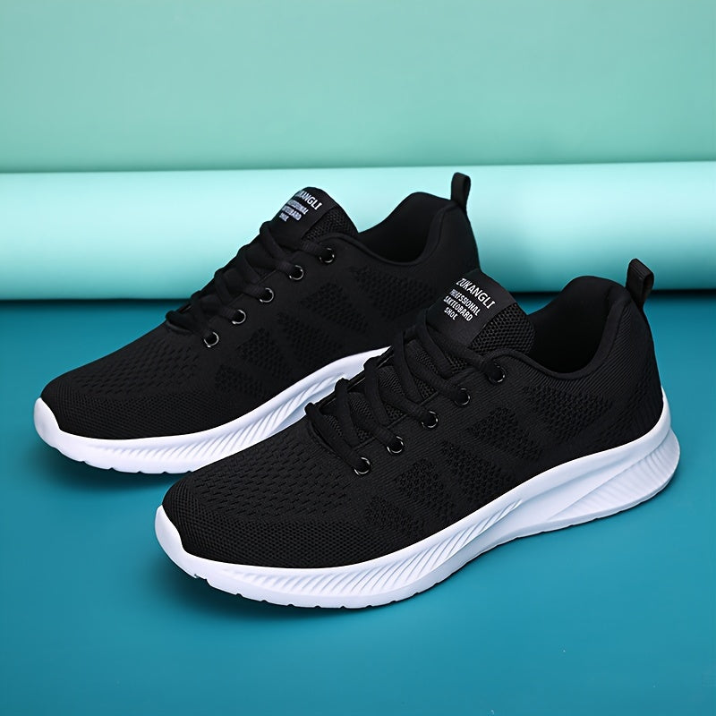 Men's Breathable Mesh Sneakers with MD Sole Low Top Casual All-Season Black White Red