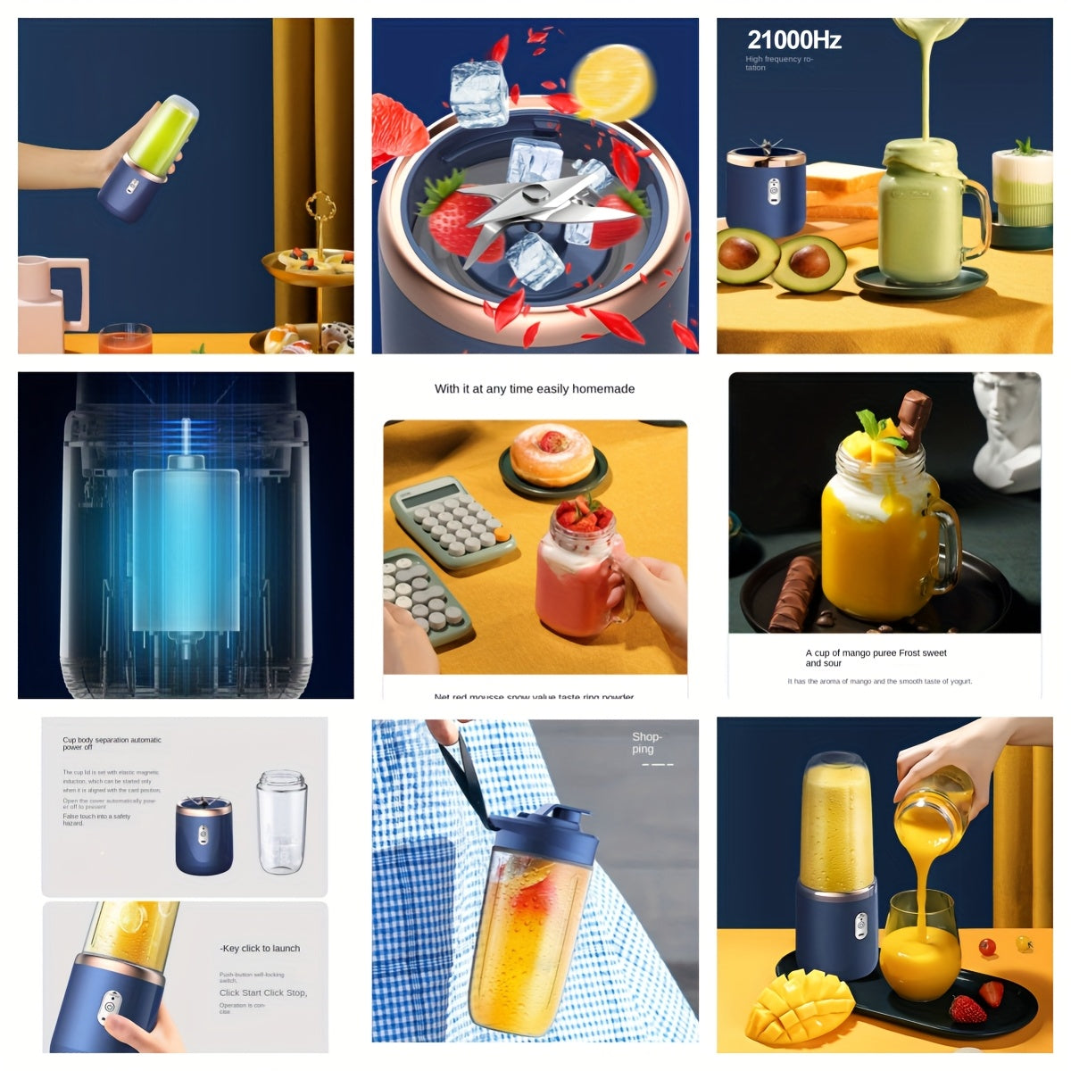 Portativ ikki stakanli sharbat chiqaruvchi, USB orqali quvvatlanadigan batareyali, kichik va bardoshli