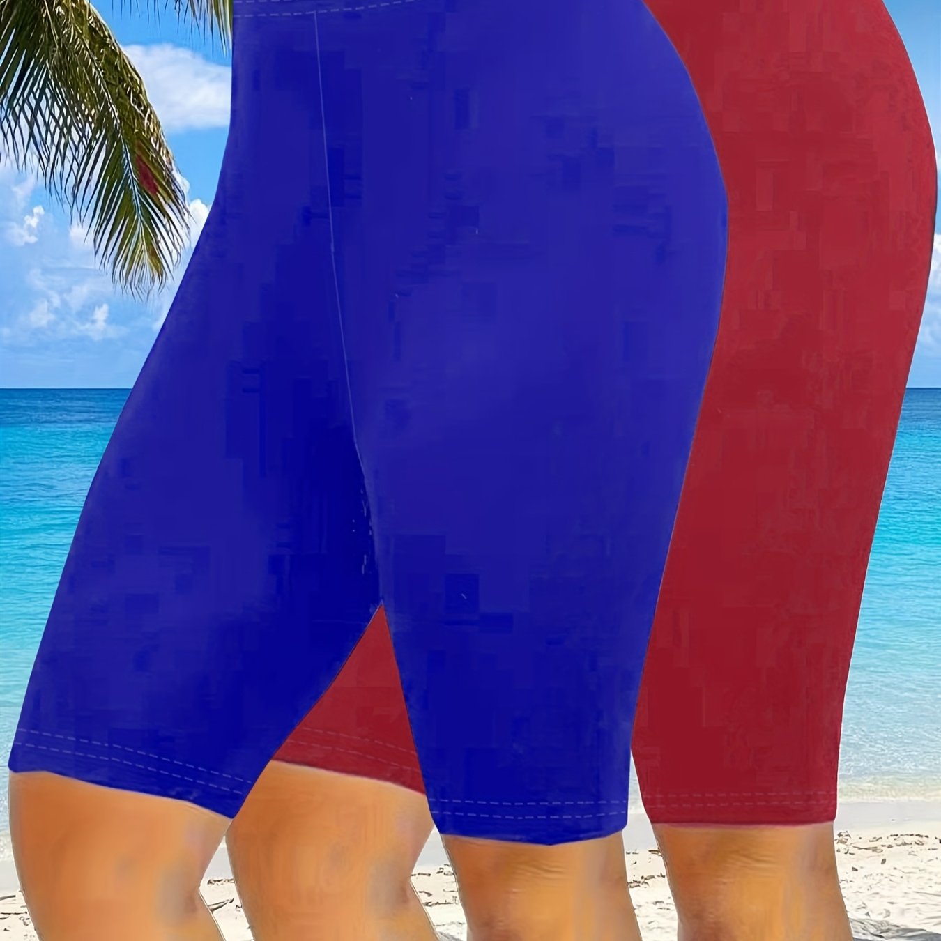 Women's Plus Size High-Waisted Stretch Athletic Shorts Solid Color Mid-Length Breathable