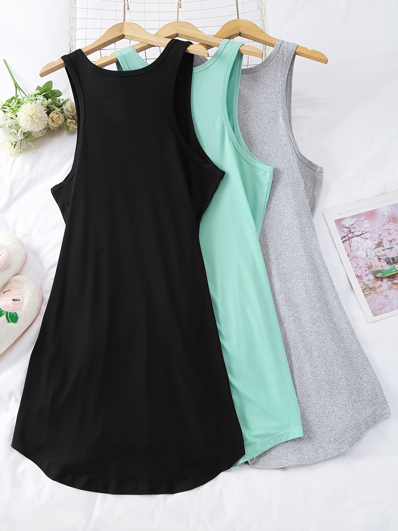 Conjunto de camisón de algodón de color sólido para mujer con bolsillos en el pecho