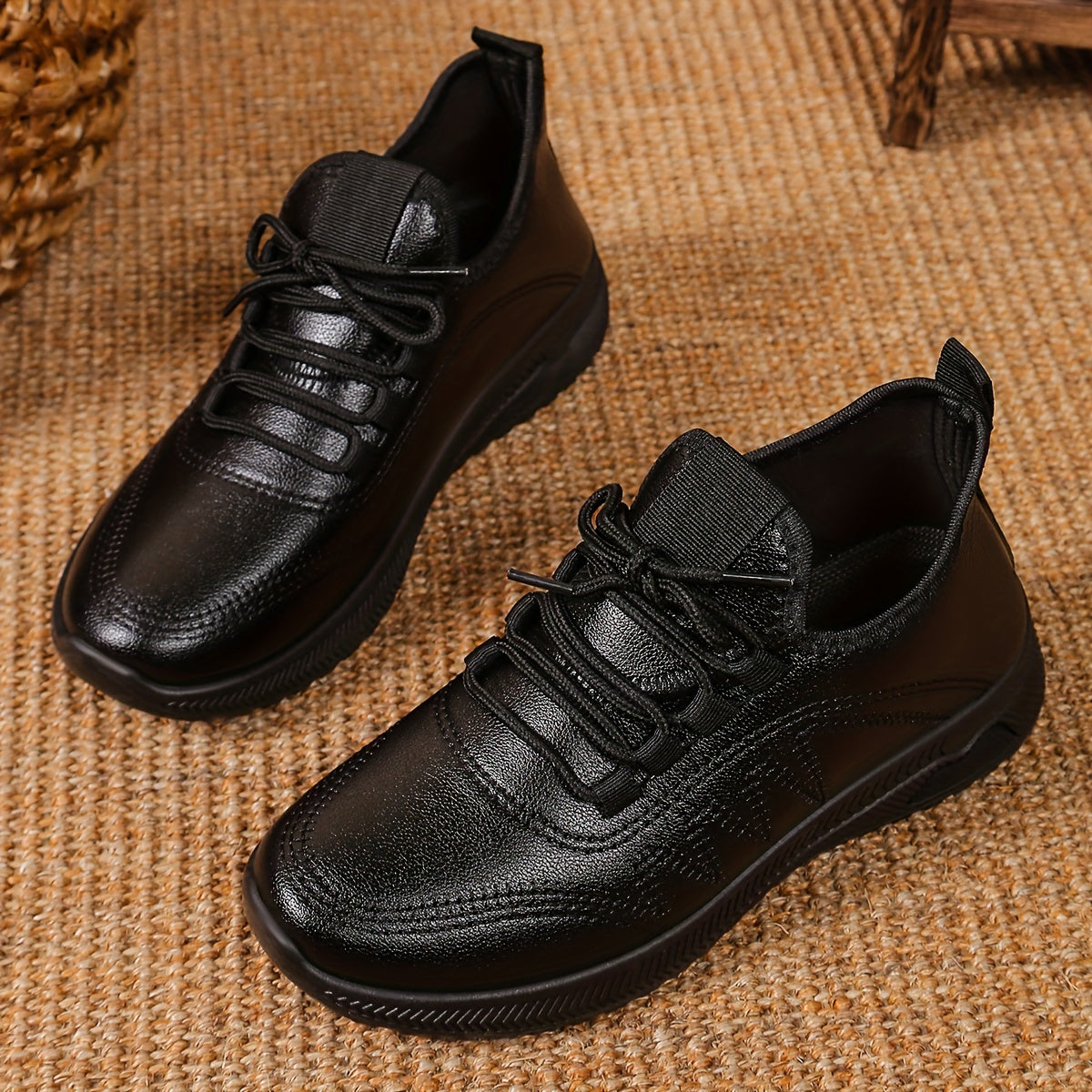 Women Black Waterproof Slip-Resistant Flat Work Shoes Mary Jane Sneakers