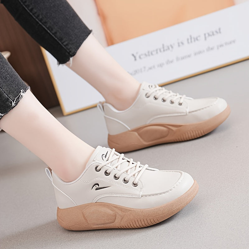 Women's Casual Sneakers Low Top Lace-Up Solid Color Fabric Lined PU Sole
