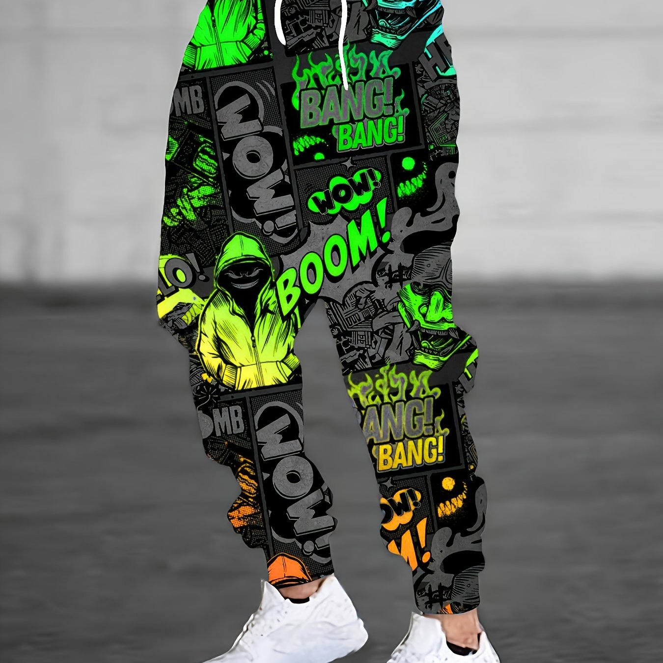 Men's Plus Size Joggers with Graffiti Print Polyester Casual Pants with Pockets