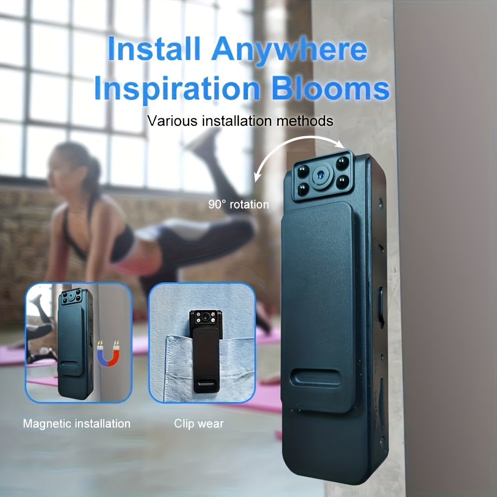 1080P Full HD Harakat Kamerasi, aylanadigan linza bilan, qayta zaryadlanuvchi batareyali, ekstremal sportlar uchun, qora