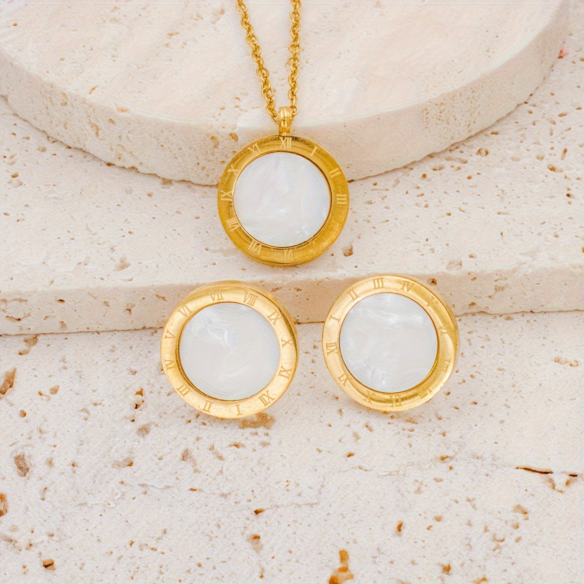 Stainless Steel Gold Earrings and Necklace Set for Men Women Everyday Wear