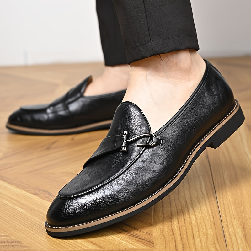 Men's Black Slip-On Loafers with Breathable Rubber Sole for Business Casual and Street Style