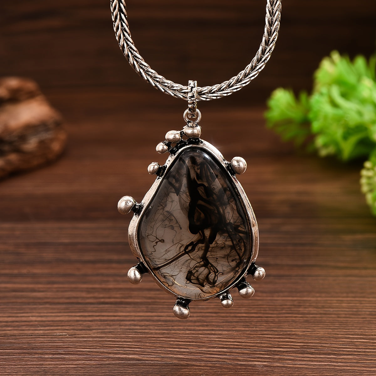 Vintage kumush Herringbone zanjirli taqinchoq, suv tomchisi pendenti va qalam gul naqshli