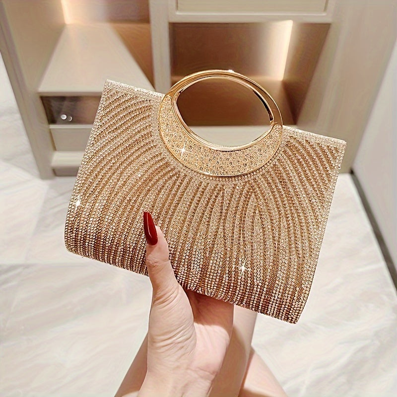 Golden Polyester Clutch Bag with Magnetic Closure for Evening Parties and Weddings