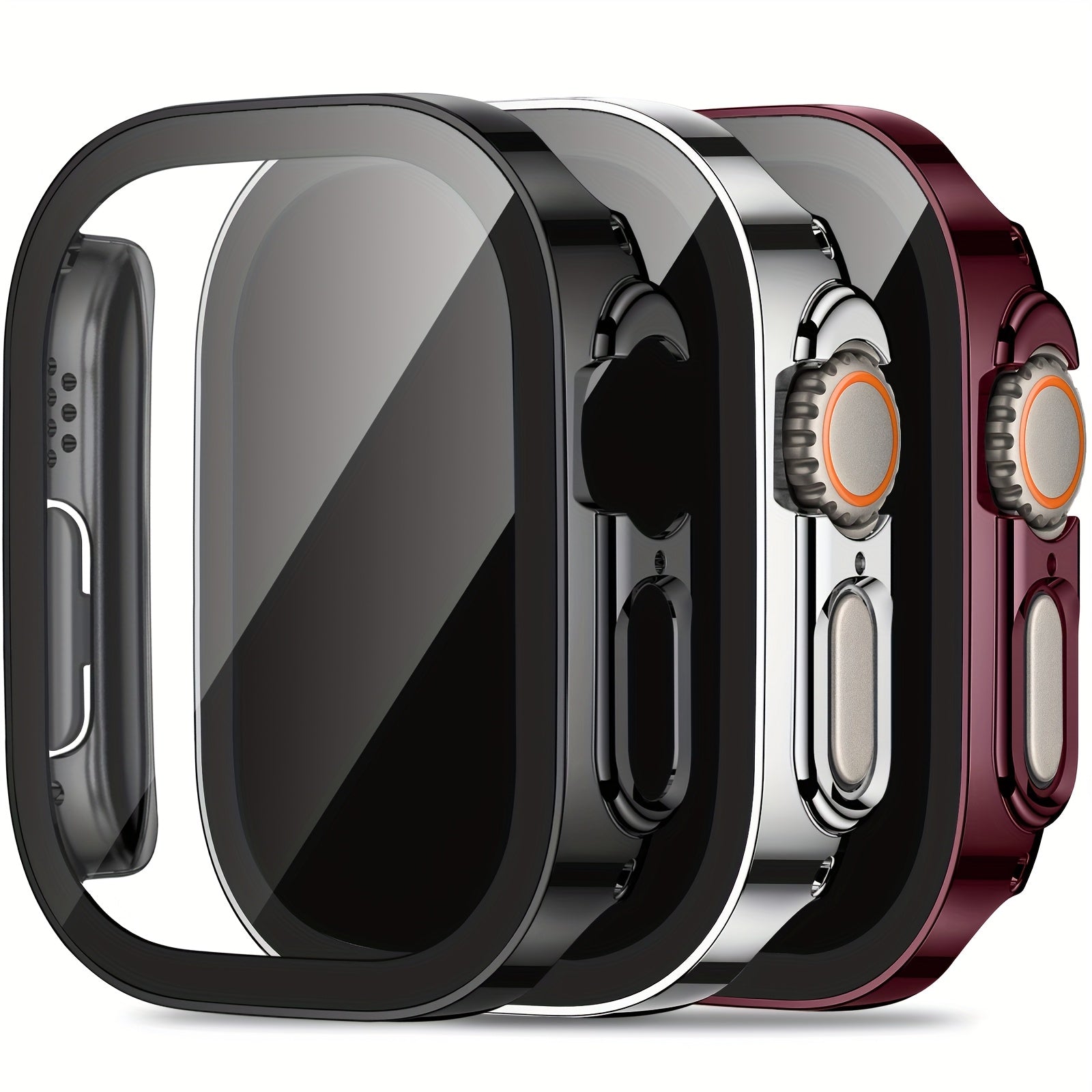 3-Piece Full Coverage PC Protective Case Set for Apple Watch with Built-in Glass Screen Protector 40mm-49mm