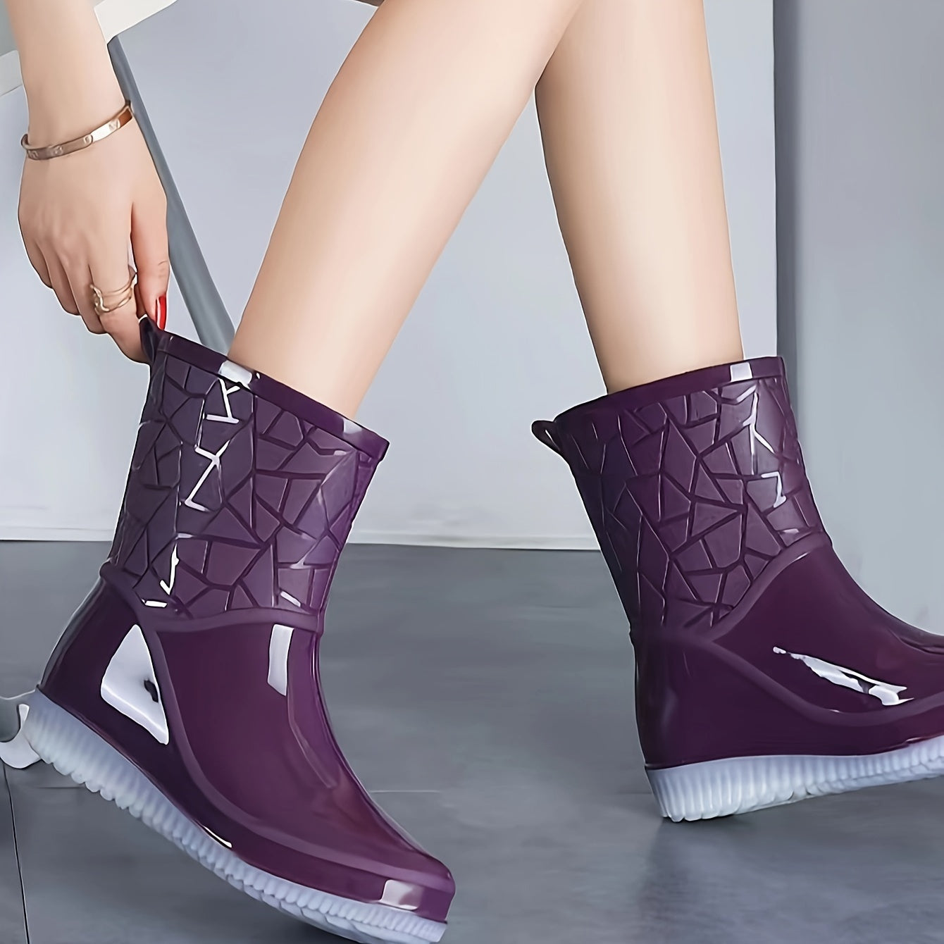 Women's Rain Boots PVC Upper Flat Heel Casual Waterproof Shoes