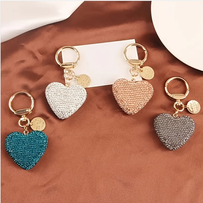 Llavero de forma de corazón con colgante de resina y pedrería para mujeres, bolsos y llaves