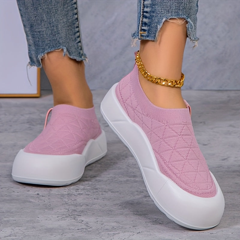 Women’s Slip-On Loafers Breathable Knit Fabric Casual Shoes Beige Green