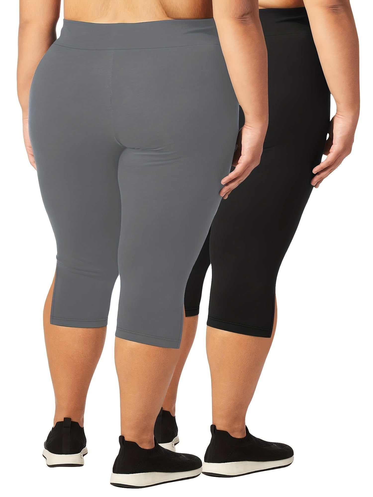 Plus Size High Waist Bermuda Shorts Stretchy Skinny Fit Side Slit Spring Summer