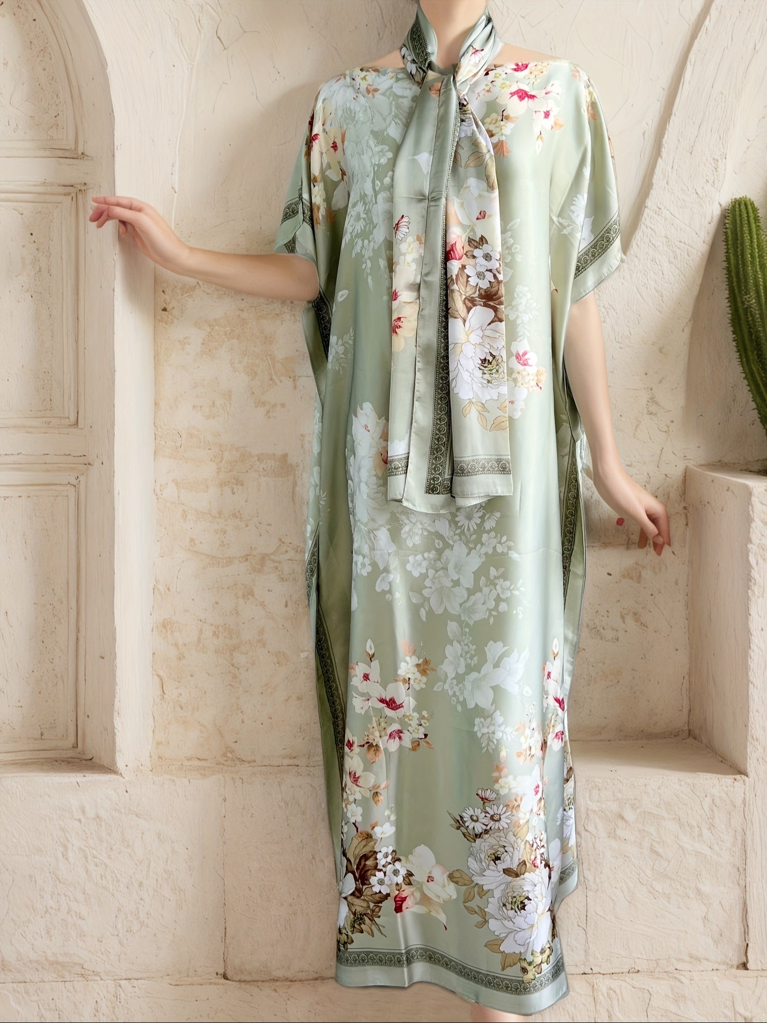 Plus Size Women's Maxi Dress Turkish Kaftan Floral Print Batwing Sleeve Casual Party Wedding