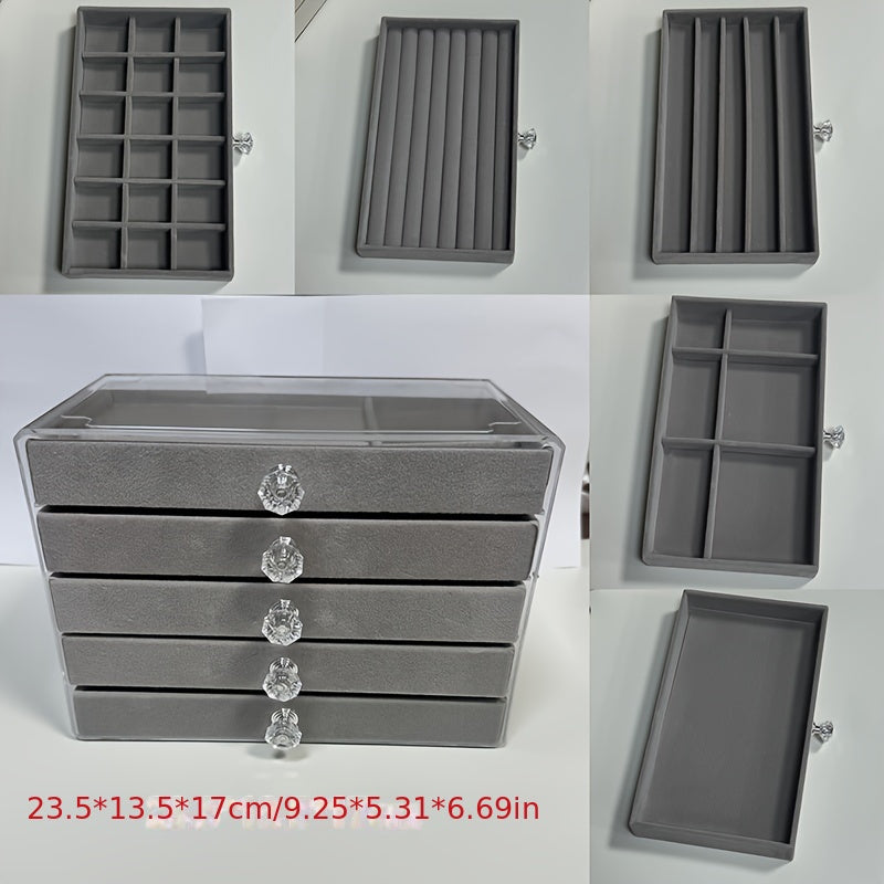 Органайзер для украшений из бархата с боковыми дверцами, 5 уровней, современный дизайн для серег, часов, аксессуаров